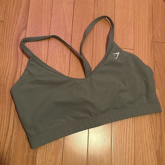 Gymshark V-Neck Sports Bra (Sage Green) - Picture 1 of 4
